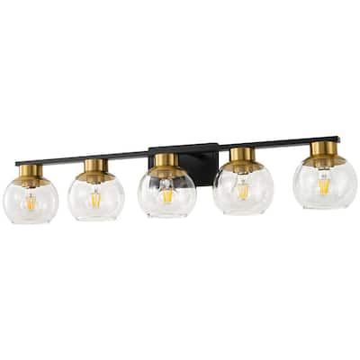 LNC 35.5 in. 5-Light Aged Brass Vanity Light with Black Linear Frame and  Modern Clear Glass Globes BNEIJIHD112W5T8 - The Home Depot