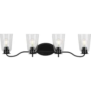 Durrell Collection 4-Light Matte Black Clear Glass Coastal Bath Vanity Light
