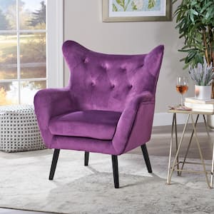 Seigfried Fuchsia Velvet Club Chair with Tufted Cushions (Set of 1)