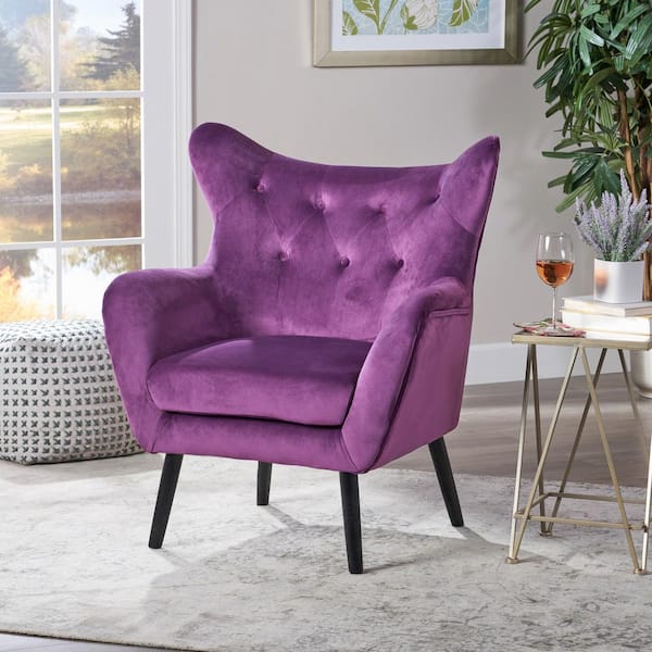 Noble House Seigfried Fuchsia Velvet Club Chair with Tufted Cushions (Set of 1)