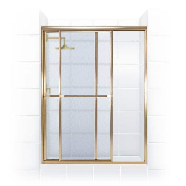 Coastal Shower Doors Paragon Series 40 in. x 66 in. Framed Sliding Shower Door with Towel Bar in Gold and Obscure Glass