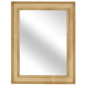 32 in. W x 44 in. H Rattan Rectangle Natural Color Wood Framed Farmhouse Style Wall Mirror Interior Design Home Decor