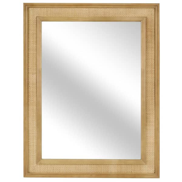 WallBeyond 32 in. W x 44 in. H Rattan Rectangle Natural Color Wood Framed Farmhouse Style Wall Mirror Interior Design Home Decor