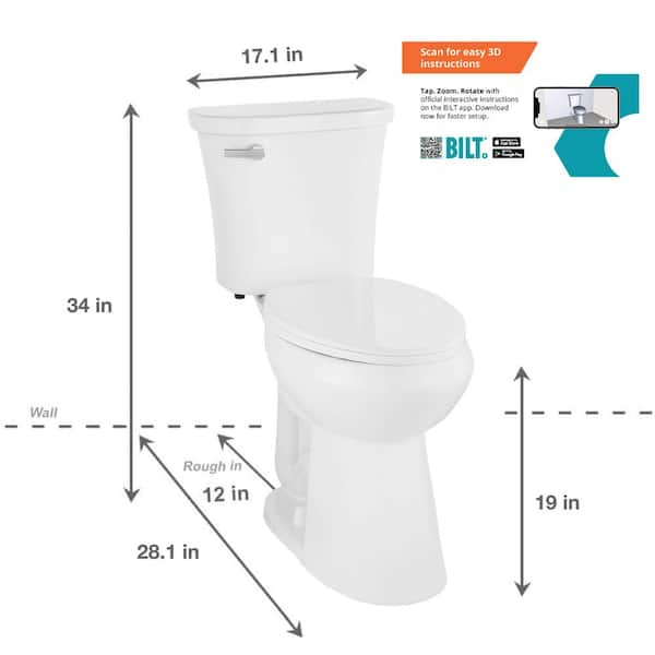 Power Flush 2-Piece 1.28 GPF Single Flush Extra Tall Elongated Toilet in White with Slow-Close Seat Included