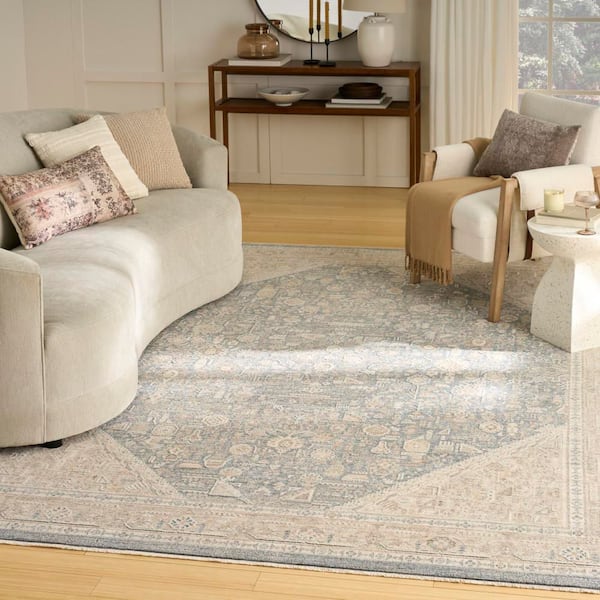 Harbor Ivory Blue 10 ft. x 13 ft. Floral Traditional Area Rug