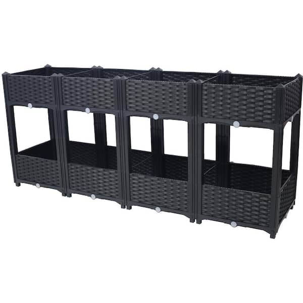 Black 63 in. x 15 in. x 27 in. Plastic Planter Raised Beds