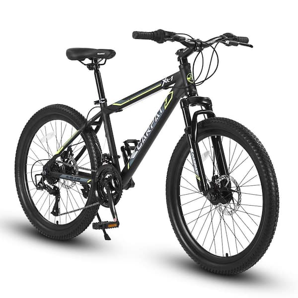 Unbranded 24 in. Mountain Bike unisex, Steel Frame, Shimano 21 Speed Mountain Bicycle with Daul Disc Brakes and Front Suspension