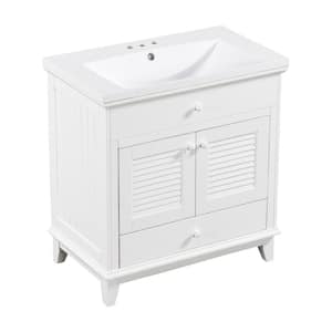 30 in. W x 18 in. D x 31 in. H Bath Vanity in White with White Ceramic Top and 2 Shutter Door