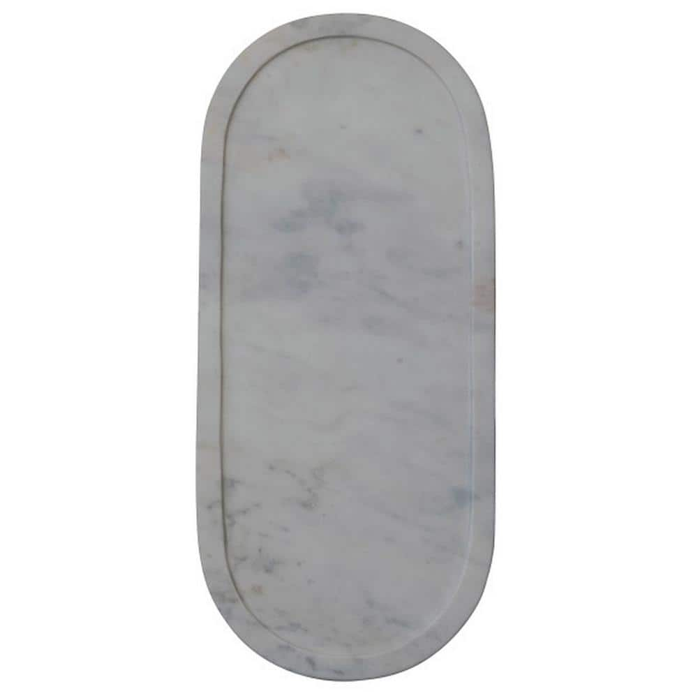 Storied Home 18 in. W x 0.6 in. H x 8 in. D Oval Abstract Heart SilhouettesWhite Marble Serving Tray