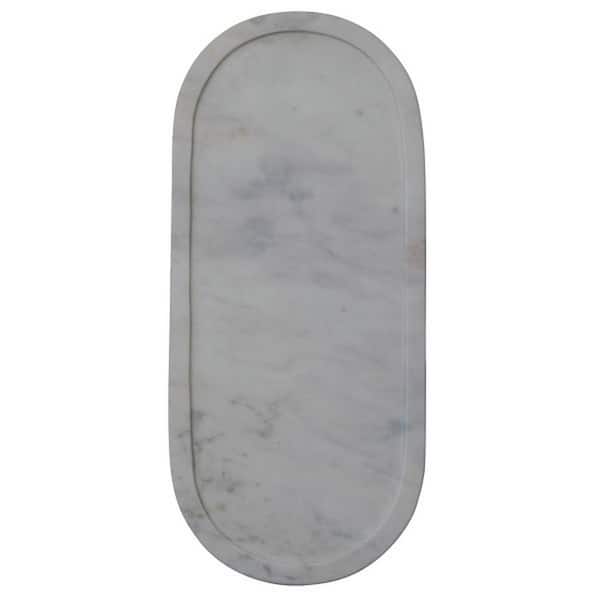Storied Home 18 in. W x 0.6 in. H x 8 in. D Oval Abstract Heart SilhouettesWhite Marble Serving Tray