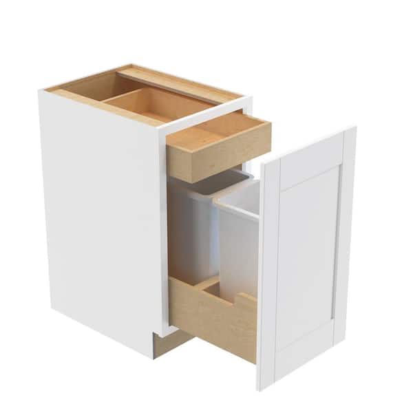 Home Decorators Collection Washington Vesper White Plywood Shaker Assembled Trash Can Kitchen Cabinet Soft Close 18 in W x 24 in D x 34.5 in H
