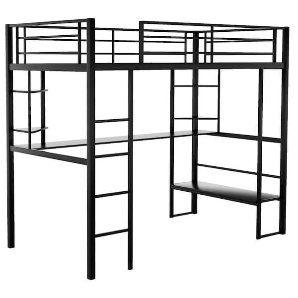 Qualfurn Dawson Twin Size Loft Bed With, Twin Loft Bed With Desk Underneath