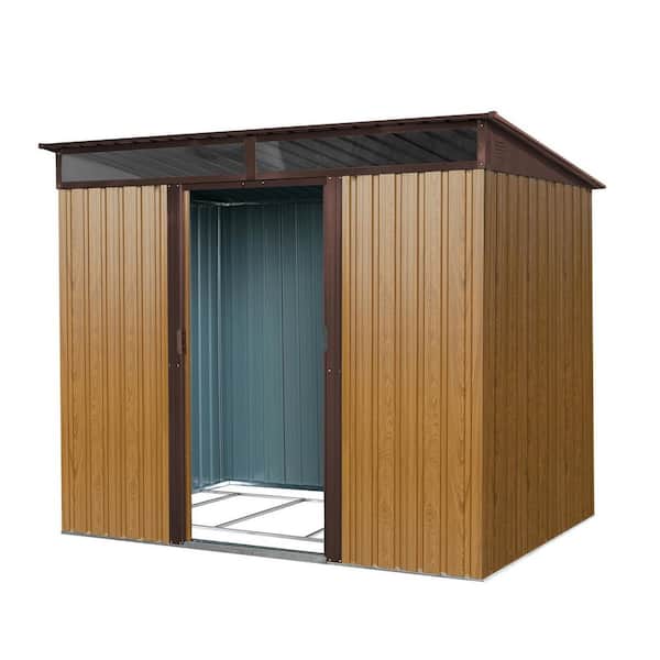 8 ft. W x 6 ft. D Outdoor Metal Storage with Transparent Plate and Air Vents for Garden, Lawn--Brown (48 sq. ft. )