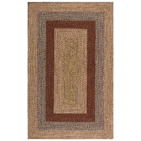 Braided Brown/Gold 8 ft. x 10 ft. Machine Washable Solid Striped Border Area Rug