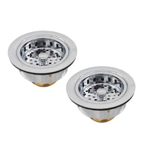 3-1/2 in. Post Style Kitchen Sink Basket Strainer in Polished Chrome (2-Pack)
