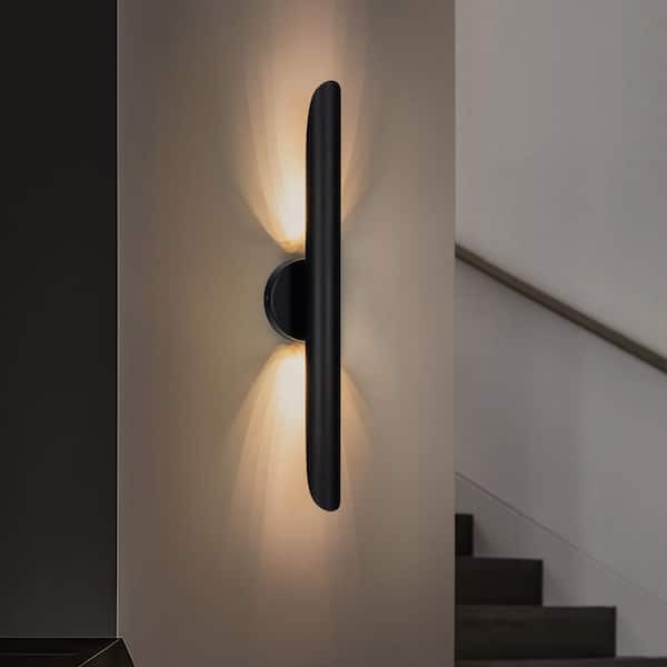 Cyma 23.6 in. 2-Light Modern Black Minimalist Linear Cylinder Geometric Wall Light Integrated LED Bathroom Vanity Light
