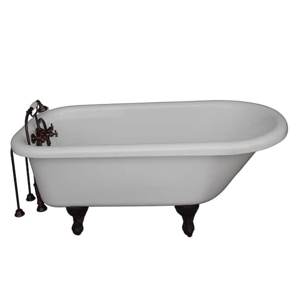 Barclay Products 5 ft. Acrylic Ball and Claw Feet Roll Top Tub in White with Oil Rubbed Bronze Accessories