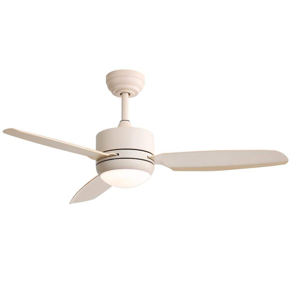 Sofucor 46 in. Indoor Cream Timeable Three-Color LED Ceiling Fan Light With 6 Speed DC Remote