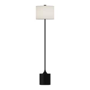 Issa 61 in. 1-Light 60-Watt Matte Black/Ivory Linen Modern Floor Lamp
