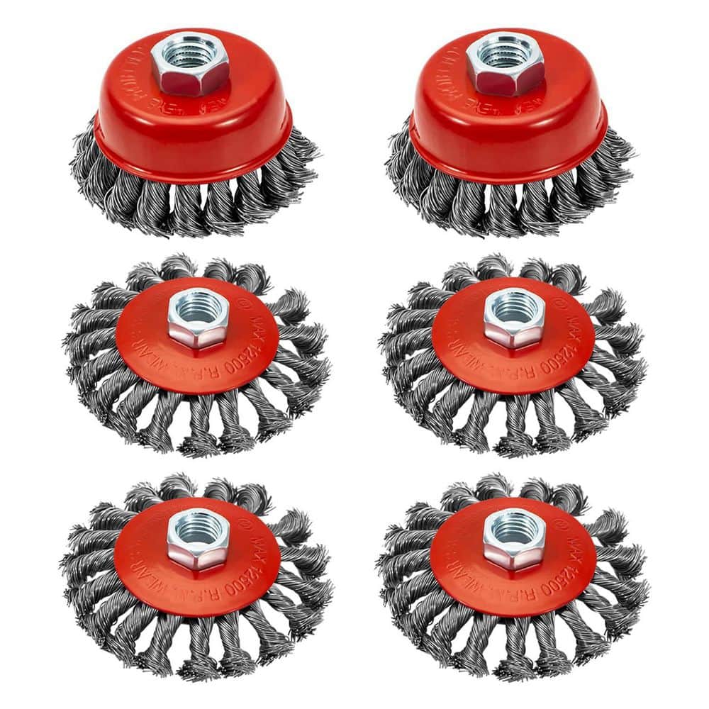 6 Pack 4 in. Wire Wheels & 3 in. Cup Brush for Angle Grinder Twist