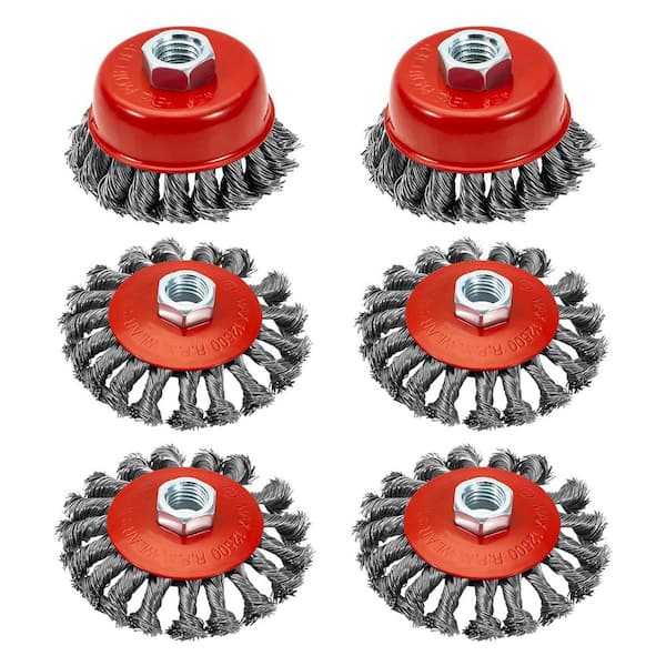 Unbranded 6 Pack 4 in. Wire Wheels & 3 in. Cup Brush for Angle Grinder Twist Knotted Carbon Steel with 5/8-11 UNC Thread Arbor