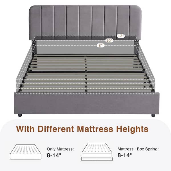 コンバットクイーン VECELO Upholstered Queen Size Platform Bed Frame with 4