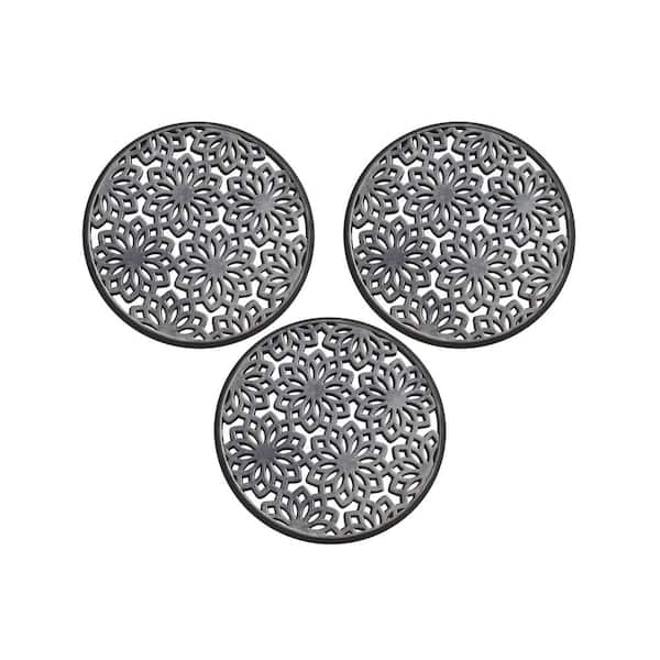 A1 Home Collections A1HC Round Multi Functional-Garden Stepping Stone Black 14 in x 14 in Rubber Outdoor Decorative Step Mat