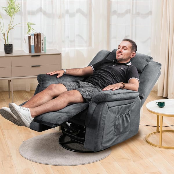 Oversize Power Recliner Chair with Heat and Massage 360° Swivel Rocking Chair, Gray