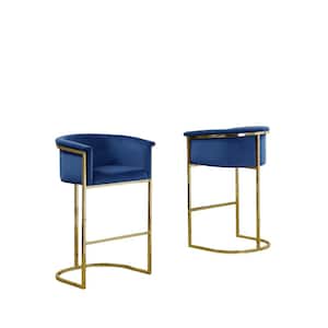 Jessica 29 in. Navy Blue Low Back Gold Metal Frame Bar Stool Chair with Velvet Fabric (Set of 1)