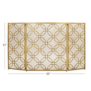 Gold Metal Geometric Foldable Mesh Netting 3 Panel Fireplace Screen