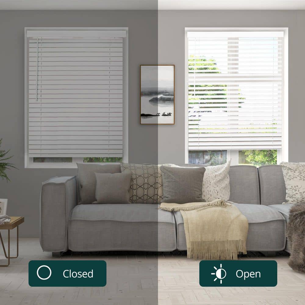 White Cordless Faux Wood Venetian Blinds, 66"W x 36"H