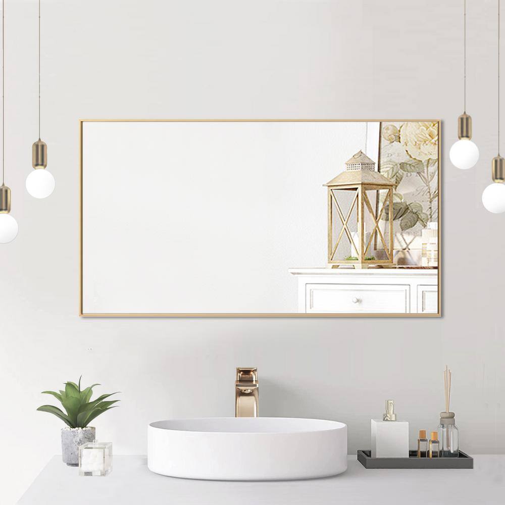 Sleek Gold Aluminum Framed Rectangular Bathroom Vanity Mirror 36"W x 20"H