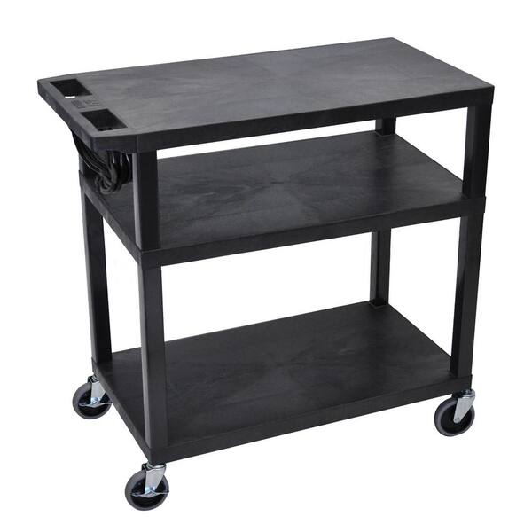 Luxor EA 32 in. W x 18 in. D x 34.5 in. H 3-Flat Shelf Presentation Utility Cart in Black