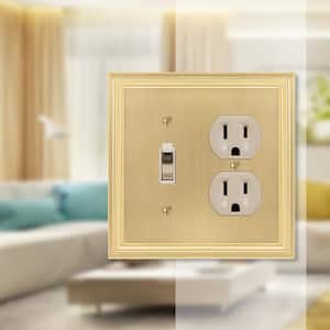 Hallcrest 2 Gang 1-Toggle and 1-Duplex Metal Wall Plate - Satin Brass