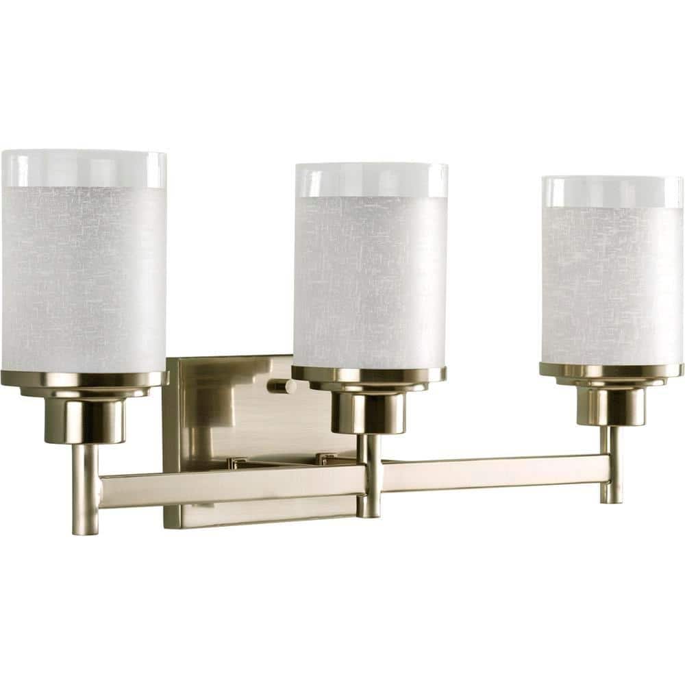 Alexa Collection 22 in. 3-Light Brushed Nickel Etched Linen With Clear Edge