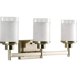 Alexa Collection 22 in. 3-Light Brushed Nickel Etched Linen With Clear Edge Glass Modern Bathroom Vanity Light
