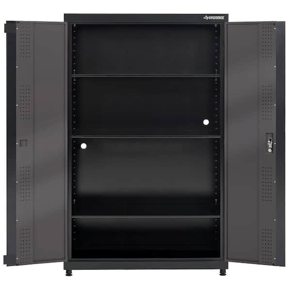 Regular Duty 46 in. W x 72 in. H x 24 in. D 4-Shelf 22-Gauge Steel Freestanding Garage Storage Cabinet in Black and Gray