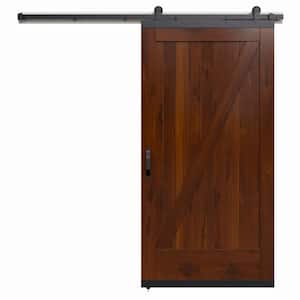 36 in. x 80 in. Karona Z Design Chestnut Stained Rustic Walnut Wood Sliding Barn Door with Hardware Kit