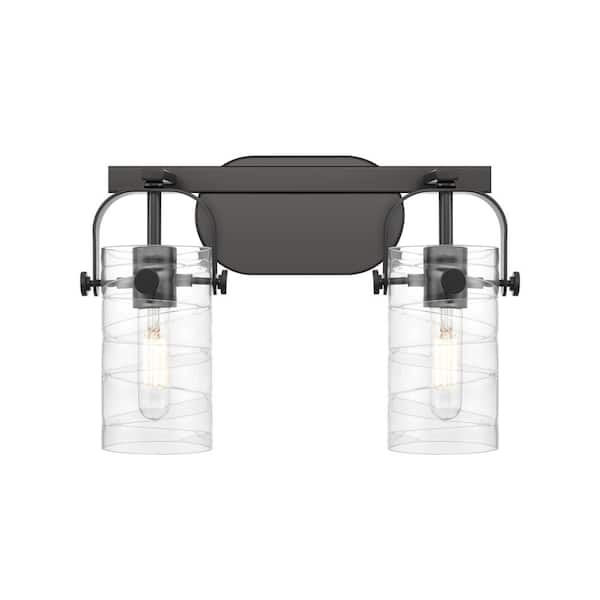 Innovations Pilaster II Cylinder 14.88 in. 2-Light Matte Black Vanity Light with Glass Shade