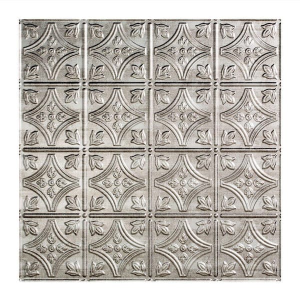 Fasade Traditional Style #1 2 ft. x 2 ft. Vinyl Lay-In Ceiling Tile in Crosshatch Silver