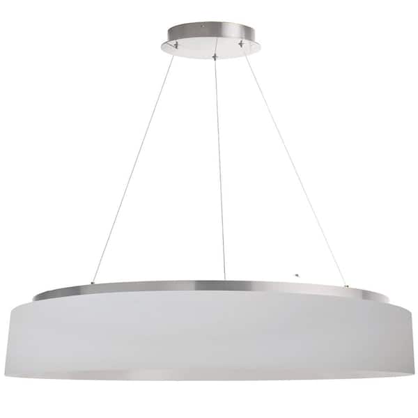 Dainolite Circulo 1-Light Dimmable Integrated LED Silver Shaded Chandelier with White Fabric Shade