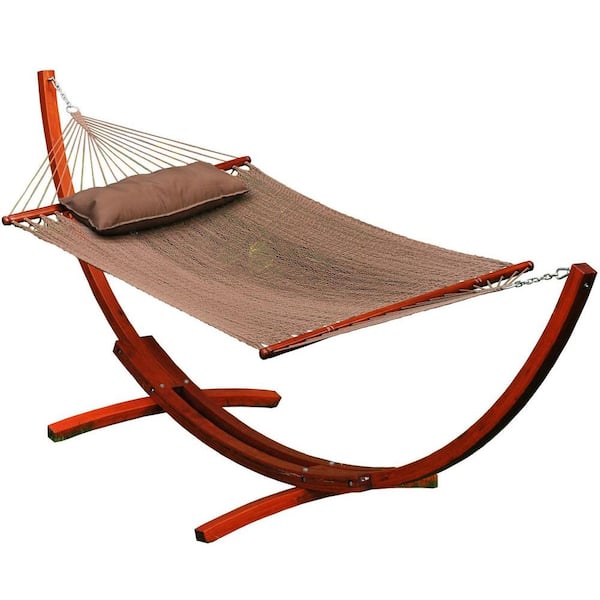 Algoma 11 ft. Caribbean Polyester Rope Hammock with Wooden Arc Stand