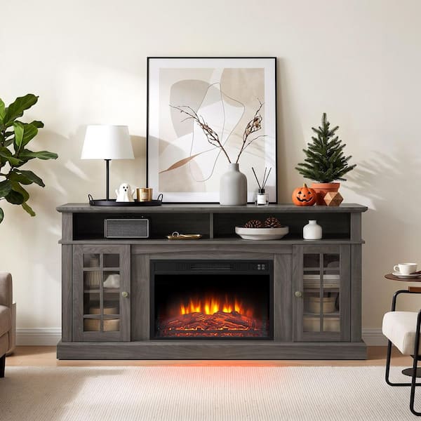 ToolCat 58.25 in. Freestanding Electric Fireplace TV Stand with 23