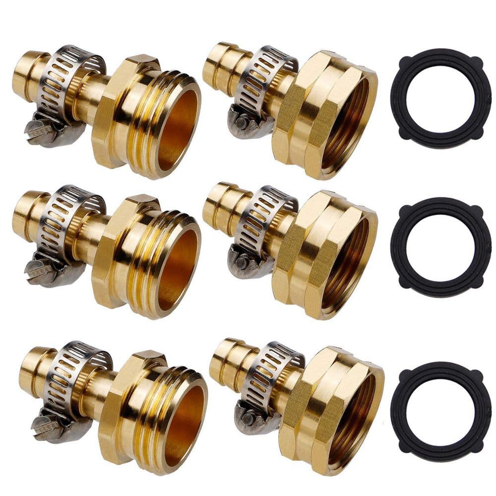 Heavy Duty Brass 1/2 in. Garden Hose Mender End Repair Connector(3-Set)
