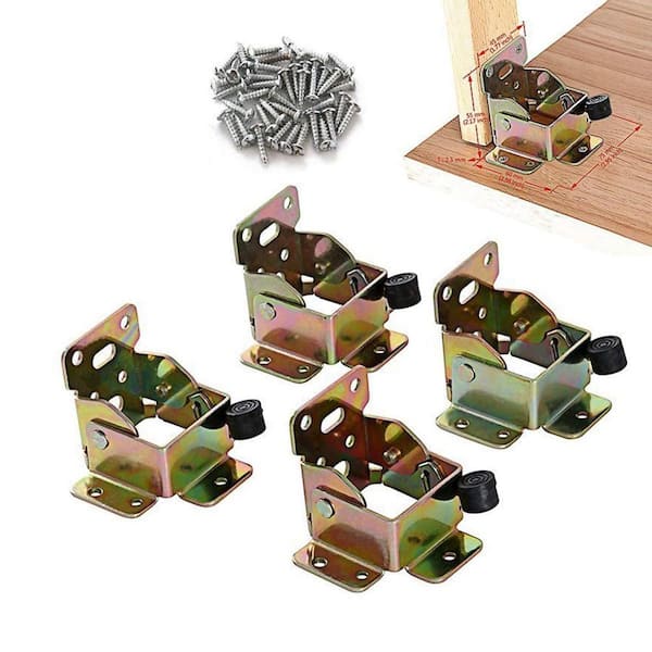 Angel Sar Gold Folding Extension Support Brackets, Self Lock Hinges with Screws for Table Bed Leg Feet (4-Pack)