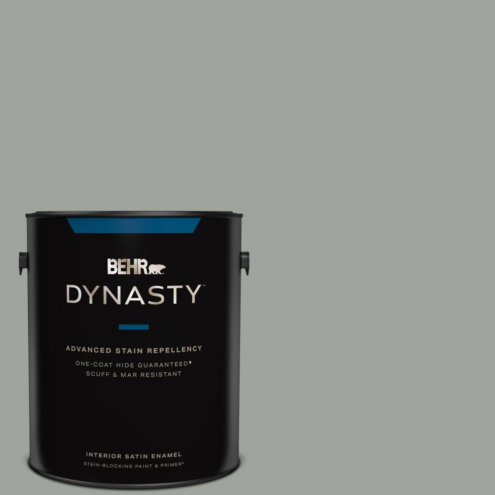 1 gal. #710F-4 Sage Gray One-Coat Hide Satin Enamel Interior Stain-Blocking Paint and Primer