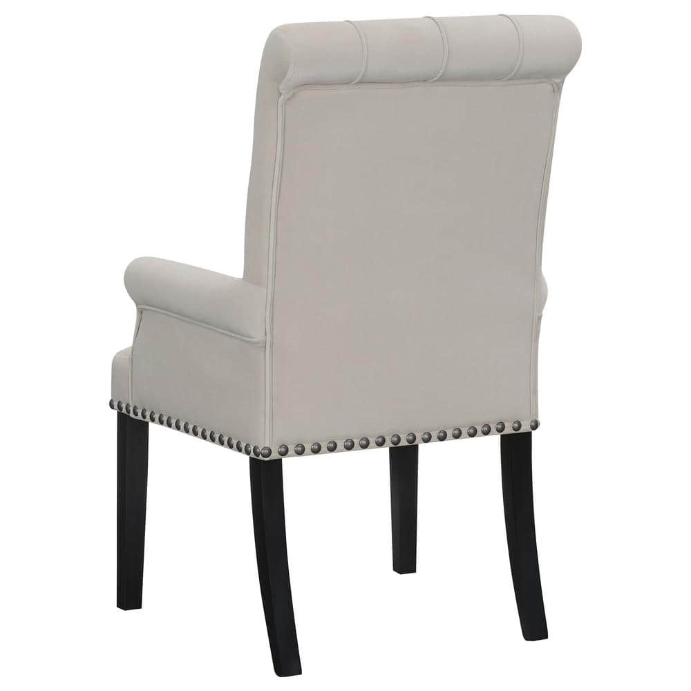 Beige Velvet Upholstered Traditional Arm Chair with Nailhead Trim
