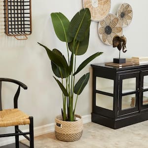 57 in. H Bird of Paradise Artificial Plant with Realistic Leaves and Black Plastic Pot