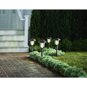 Savannah 25 Lumens Solar 2-Tone Bronze and Brass LED Diecast Landscape Pathway Light Set with Vintage Bulb (4-Pack)