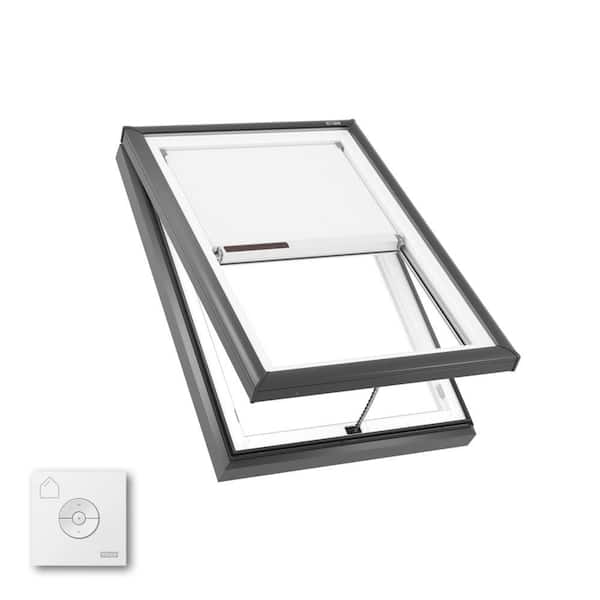 VELUX 30-1/2 x 46-1/2 in. Manual Venting Curb Mount Skylight with Laminated Low-E3 Glass, Solar Powered Room Darkening Shade